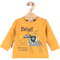 Koszulka. Pomarańczowe t-shirty chłopięce z długim rękawem KNIGHT, z aplikacjami, z bawełny. Za 27,90 zł.