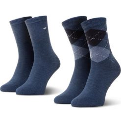 Zestaw 2 par wysokich skarpet damskich TOM TAILOR - 9879 Argyle Indigo 546. Niebieskie skarpetki damskie Tom Tailor, bez wzorów, z elastanu. Za 29,00 zł.