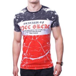 Koszulka męska t-shirt z nadrukiem czerwony Recea. Czerwone koszulki męskie Recea, s, z nadrukiem, z bawełny, klasyczne, bez kołnierzyka, bez rękawów. W wyprzedaży za 24,99 zł.