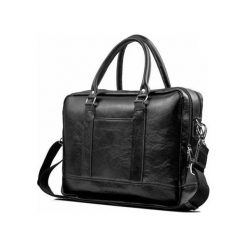 Skórzana torba męska na laptopa Solier czarna - Czarny. Czarne torby męskie skórzane Solier, w paski, ze skóry, eleganckie. Za 499,99 zł.