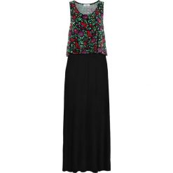 Sukienka shirtowa warstwowa bonprix czarny z górą w kwiaty. Czarne sukienki damskie marki bonprix, w kwiaty, bez kołnierzyka, bez rękawów. Za 149,99 zł.