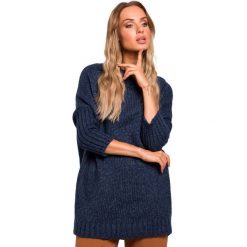 Granatowy Melanżowy Oversizowy Sweter z Półgolfem. Niebieskie swetry damskie Molly.pl, na zimę, s, bez wzorów, z jeansu, bez rękawów, bez kaptura. Za 136,90 zł.