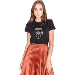 Karl Lagerfeld Ikonik Koszulka Czarny. Czarne t-shirty damskie KARL LAGERFELD, l, z aplikacjami, z bawełny, bez kołnierzyka. Za 435,95 zł.