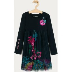 Desigual - Sukienka dziecięca 104-164 cm. Niebieskie sukienki dziewczęce Desigual, bez wzorów, z bawełny, z długim rękawem, długie, mini, rozkloszowane. Za 259,90 zł.