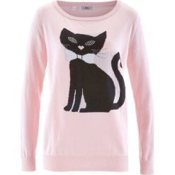 Sweter dzianinowy, długi rękaw bonprix pastelowy jasnoróżowy. Czerwone swetry klasyczne damskie bonprix, z dzianiny, z kontrastowym kołnierzykiem. Za 37,99 zł.