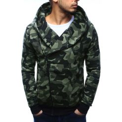Bluzy męskie: Bluza męska rozpinana z kapturem camo zielone (bx3210)