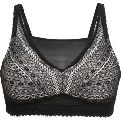 Biustonosz bralette bonprix czarno-piaskowy beżowy. Czarne biustonosze bardotka bonprix, w koronkowe wzory, z koronki. Za 54,99 zł.