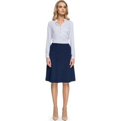 Granatowa Spódnica o Fasonie A z Geometrycznymi Przeszyciami. Niebieskie spódniczki damskie Molly.pl, do pracy, s, bez wzorów, eleganckie, koszulowe. Za 89,90 zł.