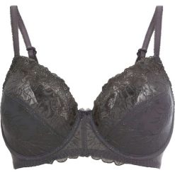 Biustonosz minimizer na fiszbinach bonprix szary. Szare biustonosze bonprix, z haftami. Za 59,99 zł.