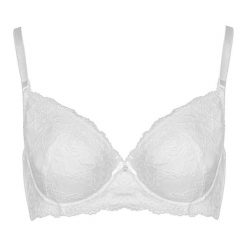 Biustonosz push-up "Emma" w kolorze białym. Białe biustonosze Kinga, w koronkowe wzory, z koronki. W wyprzedaży za 74,95 zł.