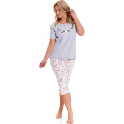 Piżama w kolorze szaro-jasnoróżowym - t-shirt, spodnie. Czerwone piżamy damskie Doctor Nap, l, w kropki. W wyprzedaży za 74,95 zł.