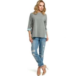 Szara Bluza 2w1 z Wiązaniem na Boku. Szare bluzki damskie marki Molly.pl, s, eleganckie, z asymetrycznym kołnierzem, z krótkim rękawem. Za 129,90 zł.