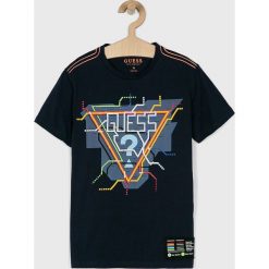 Guess Jeans - T-shirt dziecięcy 118-175 cm. Niebieskie t-shirty chłopięce Guess Jeans, z nadrukiem, z elastanu, bez rękawów. W wyprzedaży za 69,90 zł.
