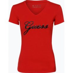 Guess Jeans - T-shirt damski, czerwony. Czerwone t-shirty damskie Guess Jeans, xs, z aplikacjami, z jeansu, eleganckie, bez kołnierzyka. Za 159,95 zł.