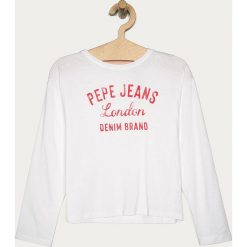 Pepe Jeans - Longsleeve dziecięcy Ciara 128-176 cm. Białe bluzki dziewczęce Pepe Jeans, z nadrukiem, z bawełny, z okrągłym kołnierzem, z długim rękawem, długie, bez kaptura. Za 99,90 zł.