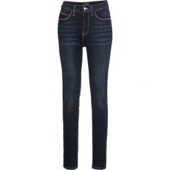 Dżinsy SKINNY z wysoką talią bonprix ciemny denim. Niebieskie jeansy damskie bonprix, bez wzorów, z jeansu. Za 119,99 zł.
