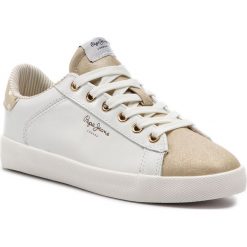 Sneakersy PEPE JEANS - Kioto Dotty PLS30847 Gold 099. Białe półbuty damskie Pepe Jeans, na co dzień, bez wzorów, z jeansu, bez obcasa, na płaskiej podeszwie, bez zapięcia. W wyprzedaży za 199,00 zł.
