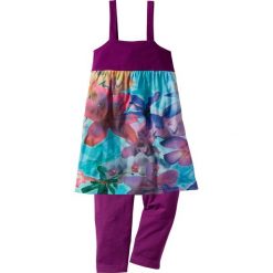 Sukienka + legginsy 3/4 (2 części) bonprix fiołkowy lila - wzorzysty. Fioletowe legginsy dziewczęce bonprix, na ramiączkach. Za 32,99 zł.