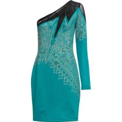 Sukienka one-shoulder ze sztrasami bonprix zielony. Zielone sukienki damskie bonprix, bez wzorów, bez kołnierzyka, bez rękawów. Za 89,99 zł.