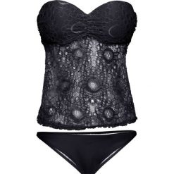 Tankini (2 części) bonprix czarny. Czarne stroje kąpielowe damskie bonprix, w koronkowe wzory, z koronki. Za 79,99 zł.