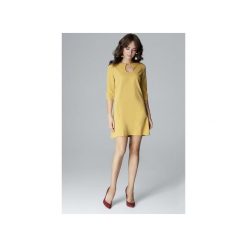 Sukienka L001 Żółty. Żółte sukienki damskie Lenitif, na imprezę, m, bez wzorów, bez kołnierzyka, bez rękawów, trapezowe. Za 159,00 zł.