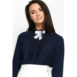 Granatowa Bluzka French Frill. Niebieskie bluzki damskie Born2be, s, z kokardą. Za 69,99 zł.