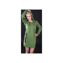 Sukienka "Different Green" - Bohater x Paula Tomczyk. Zielone sukienki damskie Unicut, s, z napisami, z bawełny, z kapturem, bez rękawów. Za 104,30 zł.