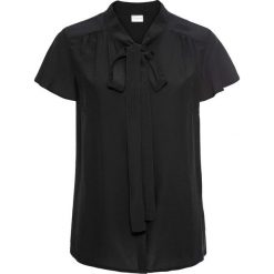 Bluzka z krawatką, krótki rękaw bonprix czarny. Czarne bluzki damskie marki bonprix, eleganckie, z krótkim rękawem. Za 74,99 zł.