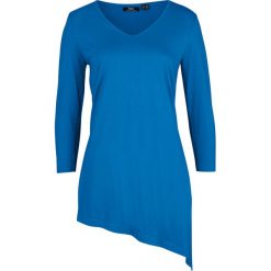 Długi shirt z asymetryczną linią dołu bonprix lazurowy. Niebieskie koszulki damskie bonprix, bez wzorów, z asymetrycznym kołnierzem, z długim rękawem. Za 42,99 zł.