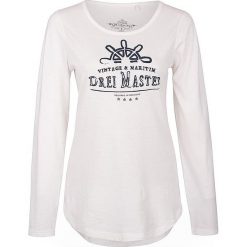 Koszulka w kolorze białym. Białe t-shirty damskie marki Dreimaster, xs, z nadrukiem, z bawełny, z okrągłym kołnierzem, z długim rękawem. W wyprzedaży za 85,95 zł.