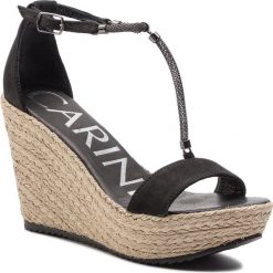 Espadryle CARINII - B5072 360-000-000-C82. Czarne espadryle damskie Carinii, bez wzorów, ze skóry, bez obcasa, na obcasie. W wyprzedaży za 299,00 zł.