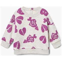 Mango Kids - Bluza dziecięca Heart 80-104 cm. Szare bluzy dziewczęce Mango Kids, z bawełny, bez kaptura. W wyprzedaży za 35,90 zł.