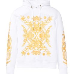 Bluza z kapturem i nadrukiem Slim Fit bonprix biały z nadrukiem. Białe bluzy męskie bonprix, s, z nadrukiem, z kapturem, bez rękawów, z kapturem. Za 89,99 zł.