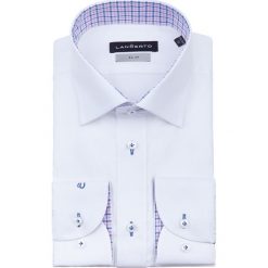 Koszula Biała Almeria Slim. Białe koszule męskie marki LANCERTO, m, w kratkę, z bawełny, eleganckie, z kontrastowym kołnierzykiem, bez rękawów. Za 299,90 zł.
