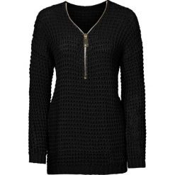 Sweter dzianinowy z zamkiem bonprix czarny. Czarne swetry damskie marki bonprix, bez wzorów, z dzianiny, bez rękawów, bez kaptura. Za 99,99 zł.