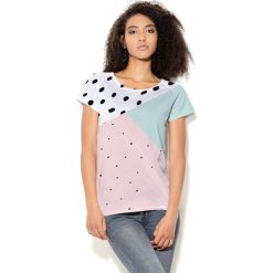 Colour Pleasure Koszulka damska CP-034 28 biało-miętowo-różowa r. M-L. Różowe t-shirty damskie marki Colour pleasure, m. Za 70,35 zł.