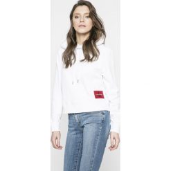 Calvin Klein Jeans - Bluza. Białe bluzy damskie Calvin Klein Jeans, s, bez wzorów, z bawełny, bez rękawów, z kapturem. W wyprzedaży za 269,90 zł.