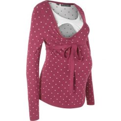 Sweter ciążowy /do karmienia piersią bonprix czerwony rododendron w kropki. Fioletowe swetry damskie bonprix, bez wzorów, z tkaniny, eleganckie, bez rękawów, bez kaptura. Za 89,99 zł.