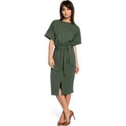 Zielona Sukienka Midi z Rozcięciem na Przodzie. Zielone sukienki damskie Molly.pl, na imprezę, s, bez wzorów, z bawełny, eleganckie, bez kołnierzyka, bez rękawów, midi, ołówkowe. Za 149,90 zł.