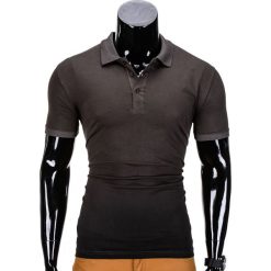 KOSZULKA MĘSKA POLO BEZ NADRUKU S834 - KHAKI. Brązowe koszulki męskie Ombre Clothing, s, z nadrukiem, polo, bez rękawów. Za 24,99 zł.