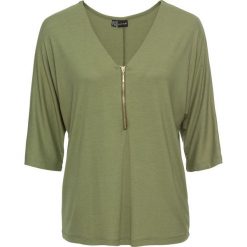 Shirt bonprix zielony lodenowy. Zielone koszulki damskie bonprix, bez wzorów, z dekoltem w serek. Za 54,99 zł.
