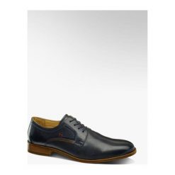 Półbuty męskie AM SHOE granatowe. Niebieskie buty wizytowe męskie AM SHOE, bez wzorów, ze skóry, na sznurówki. Za 219,90 zł.