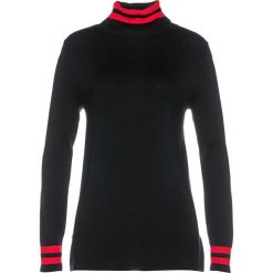 Sweter z golfem bonprix czarno-truskawkowy w paski. Czarne swetry damskie bonprix, w paski, bez rękawów. Za 99,99 zł.