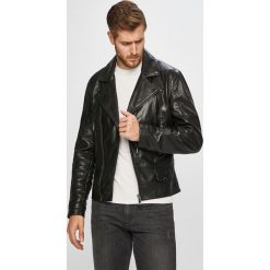 Trussardi Jeans - Kurtka skórzana. Czarne płaszcze męskie Trussardi Jeans, s, bez wzorów, z poliesteru, krótkie, bez kaptura. W wyprzedaży za 1199,00 zł.
