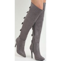 Buty zimowe damskie: Szare Kozaki Territory of Bows