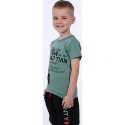 T-shirt chłopięcy z nadrukiem khaki NDZ4489. Brązowe t-shirty chłopięce Fasardi, z nadrukiem, bez rękawów. Za 39,00 zł.