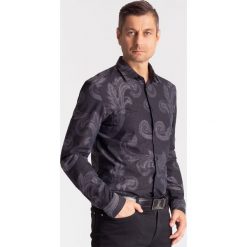 Czarna koszula w szary wzór Versace Collection. Szare koszule męskie m, z bawełny. Za 329,70 zł.