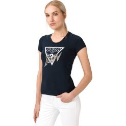 Guess Icon Koszulka Niebieski. Niebieskie koszulki damskie Guess, l, z nadrukiem, z elastanu, bez kołnierzyka. Za 175,95 zł.