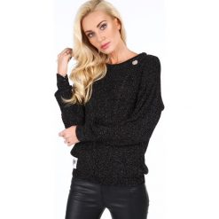 Sweter z mieniącą się nitką czarny RR20077. Czarne swetry damskie marki Fasardi, s, bez wzorów, bez rękawów, bez kaptura. Za 189,00 zł.