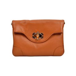 Skórzana kopertówka w kolorze brązowym - (S)30 x (W)20 cm. Pomarańczowe kopertówki damskie Black Friday Bags, w paski, ze skóry, na ramię, bez dodatków. W wyprzedaży za 229,95 zł.